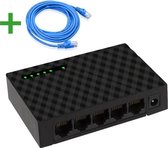 Netwerk Switch - Tot 1000Mbps - 5 Poorten - Inclusief CAT5E netwerkkabel - Internet Switch - RJ45 Splitter - Zwart