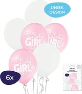 Baby Girl Ballonnen - Babyshower Meisje - Gender Reveal Ballonnen - Babyshower Versiering - Geboorte Ballonnen - Babyshower Ballonnen - Roze Ballonnen - Witte Ballonnen - 6 Stuks