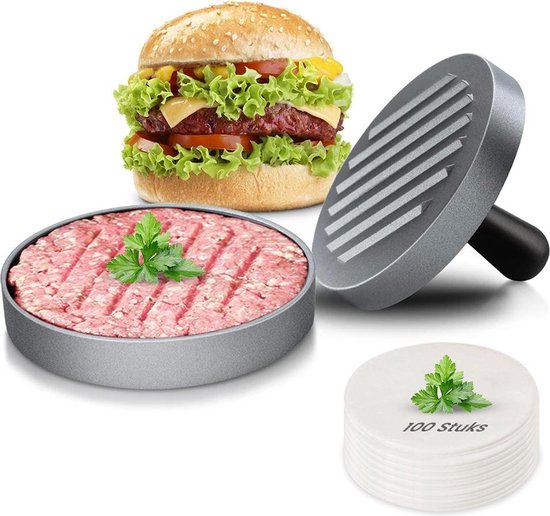 Auctic® - Hamburgerpers - BBQ Accesoires - 100x Bakpapier - Kookgerei - RVS