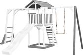 AXI Beach Tower with Climbing Frame and Single Swing Grey/white - Toboggan Blanc