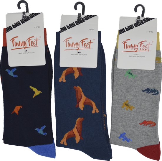 Funny Feet sokken - Happy kousen - cadeau - grappige sokken - 3 paar - Naadloos