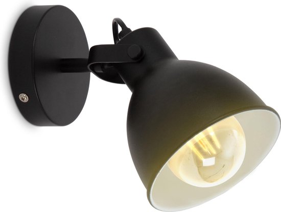 B.K.Licht -  Industriële Wandlamp - metalen - voor binnen - zwarte wandlamp - netstroom - plafondspot - met 1 lichtpunt - wandspots - muurlamp - draaibar - E27 fitting - excl. lichtbron