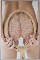 JUNIQE - Poster met kunststof lijst Retro Tennis -20x30 /Ivoor & Wit