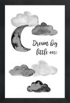 JUNIQE - Poster met houten lijst Dream Big Little One -13x18 /Grijs &