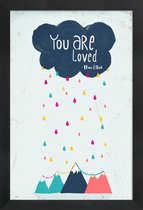 JUNIQE - Poster in houten lijst You Are Loved -30x45 /Blauw & Roze