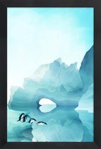 JUNIQE - Poster in houten lijst Penguins by Day -30x45 /Blauw &