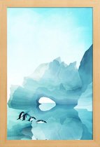 JUNIQE - Poster in houten lijst Penguins by Day -40x60 /Blauw &