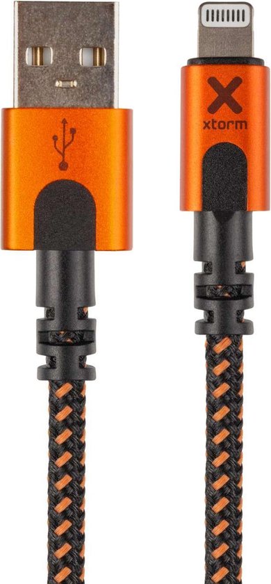 Xtorm Xtreme USB naar Lightning kabel - incl. levenslange garantie - 1,5 m - Zwart/Oranje