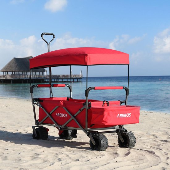 AREBOS Standaard Bolderkar Opvouwbare - Bolderkar Luchtbanden - met Dak - Strandkar - Rood van AREBOS — afbeelding 5