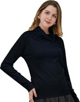 Manlee - m.l. Fijngebreide trui met wijde col en lange mouwen - Relaxed fit - Donkerblauw -  Maat: L