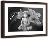 Foto in frame , Boeddha  voor Orchideeën, 120x80cm , Wit zwart , Premium print
