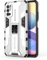 Voor Geschikt voor Xiaomi Redmi Note 10 5G Supersonic PC + TPU Schokbestendige beschermhoes met houder (zilver)