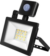 LED Bouwlamp 10 Watt met Sensor - LED Schijnwerper - Igia Stado - Natuurlijk Wit 4000K - Waterdicht IP65 - Mat Zwart - Aluminium