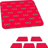 Onderzetters voor glazen - Zomer - Zonnebril - Rood - 10x10 cm - Glasonderzetters - 6 stuks