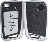 kwmobile autosleutelhoes compatibel met VW Golf 7 MK7 3-knops autosleutel - TPU beschermhoes in zilver / zwart - Autosleutelcover