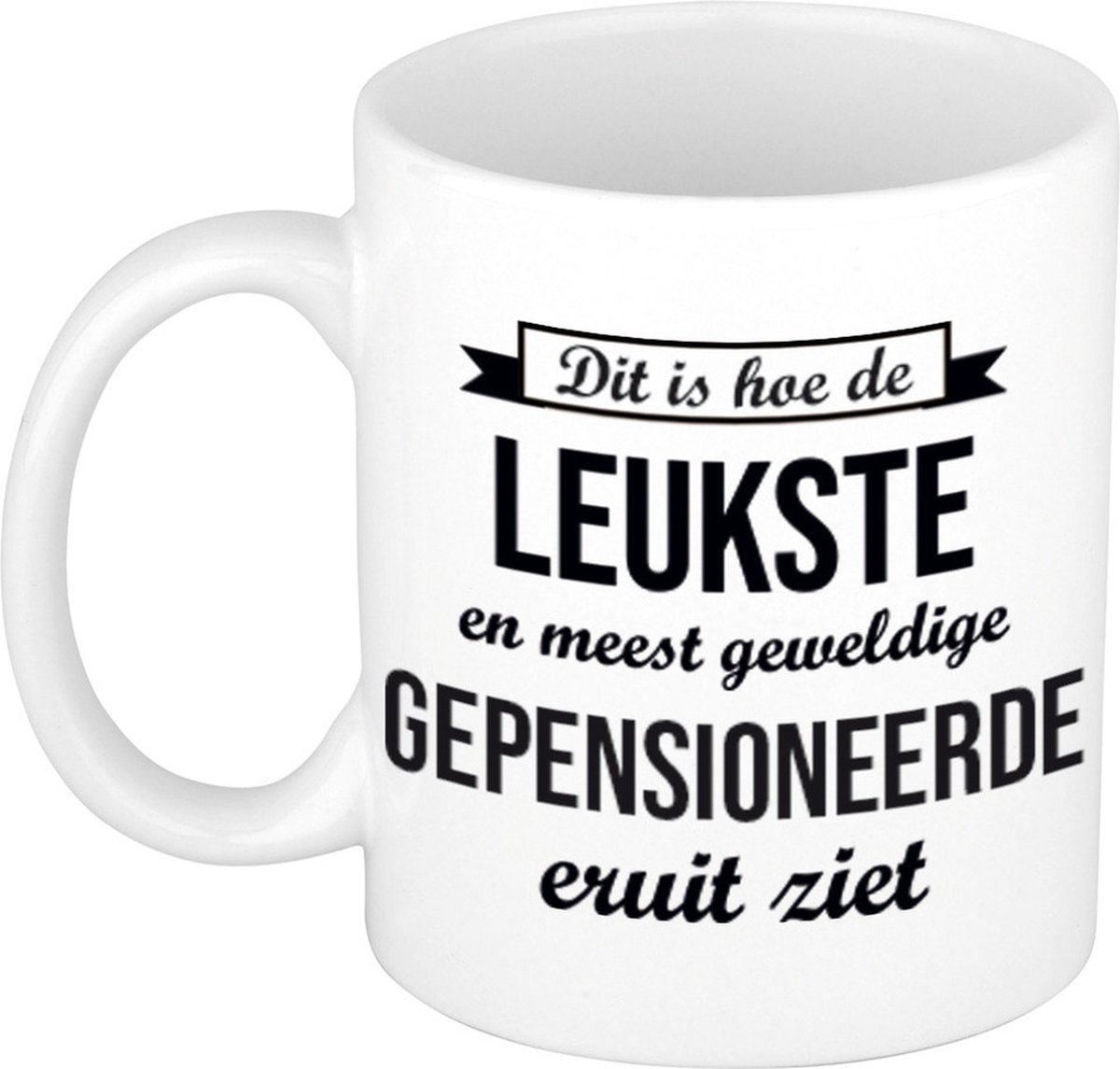Dit is hoe de leukste en meest geweldige gepensioneerde eruitziet koffiemok / theebeker - 300 ml - wit - VUT / pensioen - bedankt cadeau collega / teamgenoot