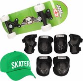 Skateboard set voor kinderen maat  L - 9-10 jaar/valbescherming/skater pet/skateboard met print 43 cm groen