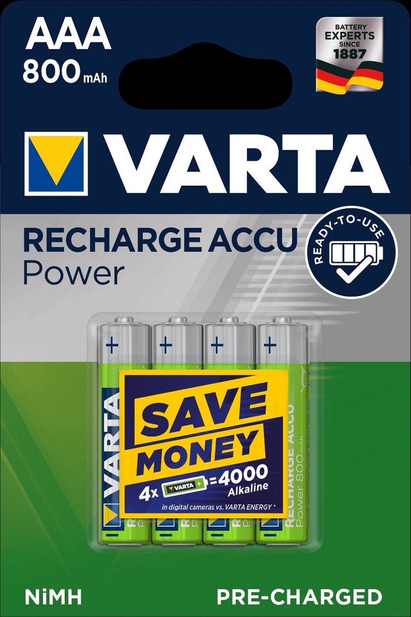 Varta AAA Oplaadbare - | stuks - Batterijen 800mAh 4 bol