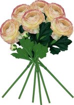 Pak van 6 boeketten van gigantische rants met natuurlijke touch 55 cm met bloemen 12 cm in roze