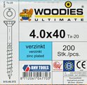 Verpakking van 200 stuks Woodies Ultimate verzinkte schroeven 4x40 Tx-20.