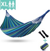 HSXL Dubbele Hangmat Blauw met Touwen - 1 of 2 Persoons - Lig Oppervlak 190x150cm - Lengte 260cm