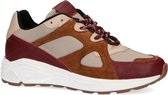 Manfield - Dames - Rode dad sneakers met cognac details - Maat 39