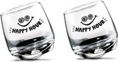 Set van 2 whiskyglazen rumglazen Happy hour wiebelglas draaibaar glas in geschenkdoos hoogte 8,5 cm diameter 7,5 cm 200ml perfect voor thuis, restaurants en feesten vaatwasmachineb