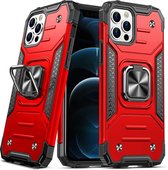 iPhone 12 Pro Max Hoesje - Heavy Duty Armor hoesje Rood - iPhone 12 Pro Max hoesje silicone TPU 360-Degree hybride hoesje ringhouder met Magnetisch Auto Mount