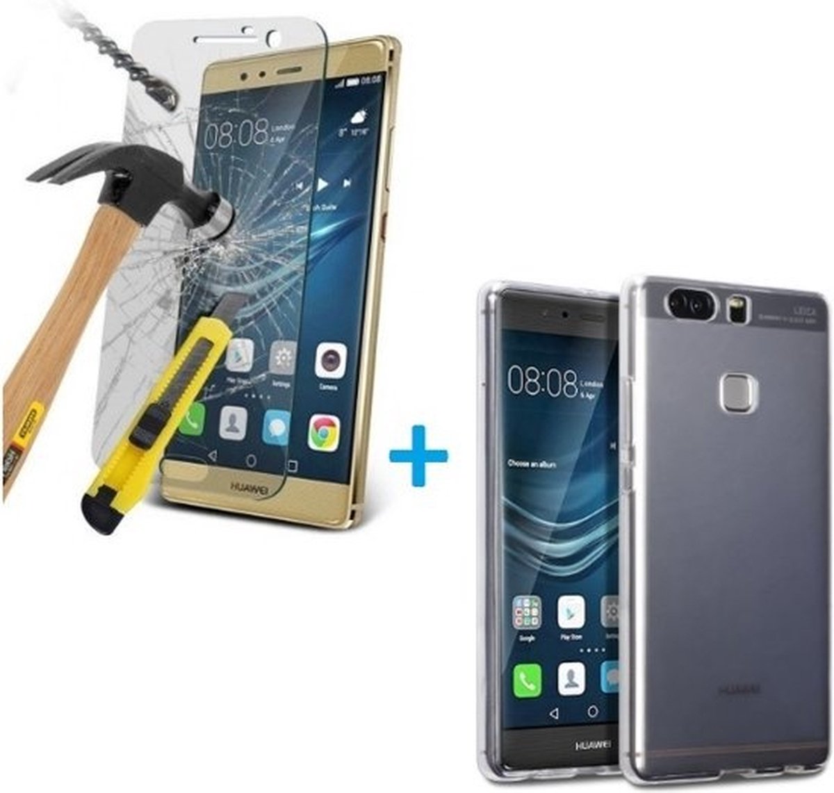 Ultra Dunne TPU silicone case hoesje Met Gratis Glazen Screenprotector Huawei P9 Lite