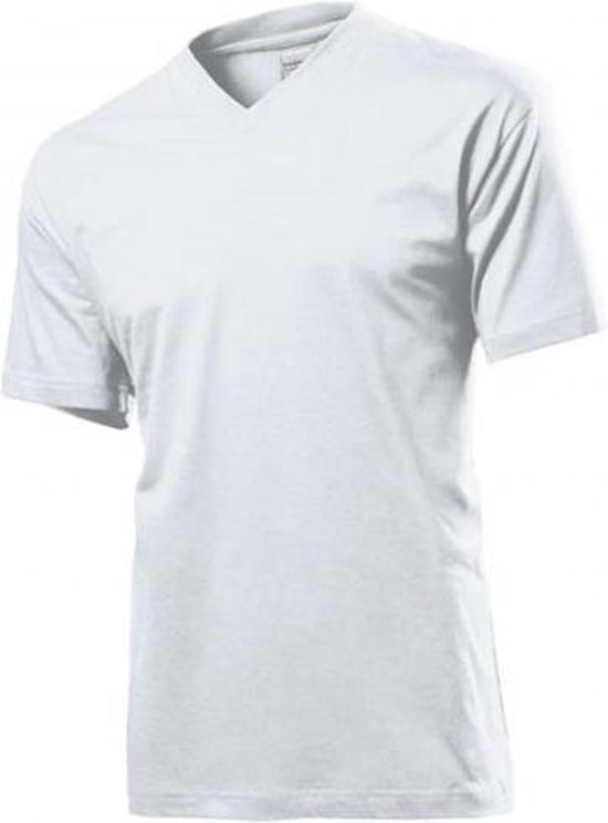 Set van 3x stuks wit basic heren t-shirt v-hals 150 grams katoen, maat: 2XL