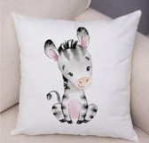 Dieren kussenhoes babykamer - kinderkamer - cartoon style - Zebra - Sierkussen - 45x45 cm