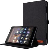 Voor Amazon Kindle Fire HD 10 2021 Horizontale Flip TPU + Stof PU-lederen beschermhoes met naamkaartclip (zwart)