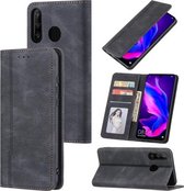 Voor Huawei P30 lite Huid Voelen Druk Lijn Magnetische Horizontale Flip Lederen Case met Houder & Kaartsleuf & Portemonnee & Fotolijst (Zwart)
