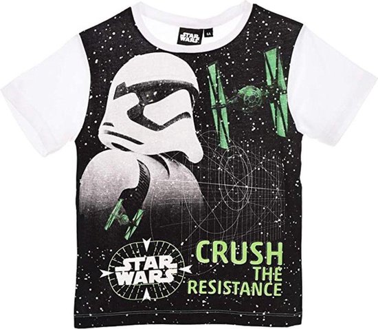 Star Wars – T-shirt – StormTrooper – Model “Crush The Resistance!” – Zwart / Wit / Groen – 104 cm – 4 jaar – 100% Katoen