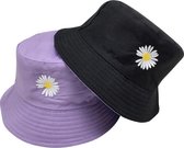 Bucket hat – Bloem - 2 in 1 - Dames - Heren - Zonnehoedje - Vissershoedje - Vissers Hoed - Dubbel - Paars - Zwart