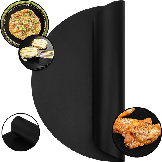 Krumble Teflon BBQ grill mat rond - Geschikt voor Cadac Skottelbraai - Diameter van 40cm - Oven bakmat - Anti-aanbak - Bakmat - Grillmat - Barbecue en oven mat - Zwart