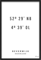 Poster Coördinaten Beverwijk A3 - 30 x 42 cm (Exclusief Lijst)