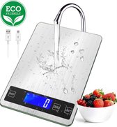 ALJEO Oplaadbare Digitale Precisie Keukenweegschaal - 1g tot 15kg - Weegschaal Keuken - Tarra Functie - Incl Oplader - Gehard Glas - Grijs