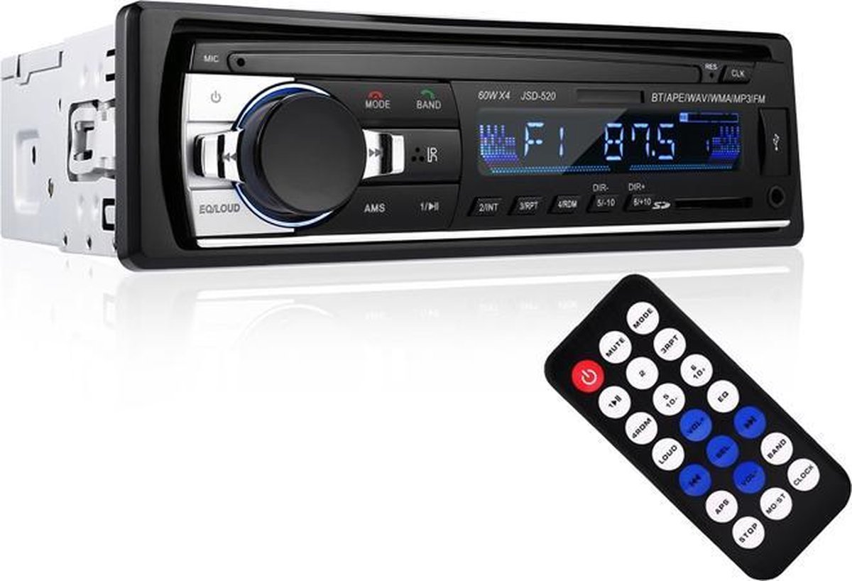 Carcemy Autoradio voor alle auto's met Bluetooth, USB, AUX en Handsfree - Afstandsbediening - Enkel DIN Auto Radio met Ingebouwde Microfoon