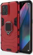 Oppo Find X3 Pro - Shock Proof Hoesje Back Cover met Kickstand - Rood