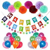 Verjaardag Versiering Regenboog Decoratie - Happy Birthday Slinger - Ballonnen - Kinderverjaardag