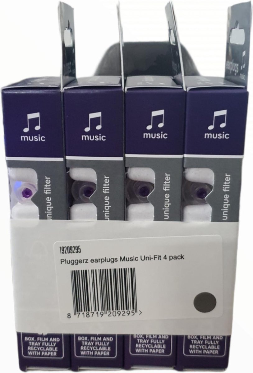 Goedkoopste Pluggerz | Earplugs Music Uni -fit 4 pack | gehoorbescherming | kroeg | festival | grootverpakking