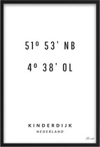 Poster Coördinaten Kinderdijk A4 - 21 x 30 cm (Exclusief Lijst)
