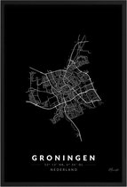 Poster Stad Groningen - A4 - 21 x 30 cm - Inclusief lijst (Zwart Aluminium)