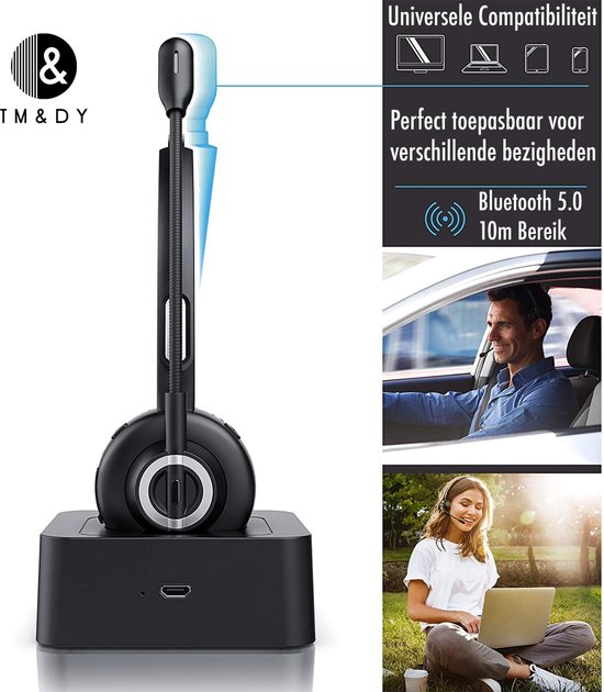 Headset met Microfoon - Bluetooth 5.0 - Handsfree Bellen - Headset –  Headset Stand -... | bol.com