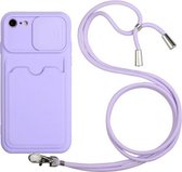 Sliding Camera Cover Design TPU-beschermhoes met kaartsleuf en nekkoord voor iPhone 6 / 6s (paars)