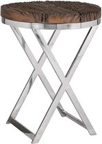 Ronde donkerbruine houten bijzettafel met zilver metalen onderstel 45 cm (r-000SP28012)