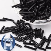 Bugles glas kralen, black, 12-15 mm, 100 stuks