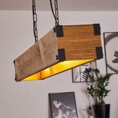 Hanglamp in hout en zwart metaal, industriële stijl hanglamp met verstelbare hoogte, max. 109 cm, ideaal boven een vintage tafel, voor max. 4 E27 lampen. 40 Watt, LED