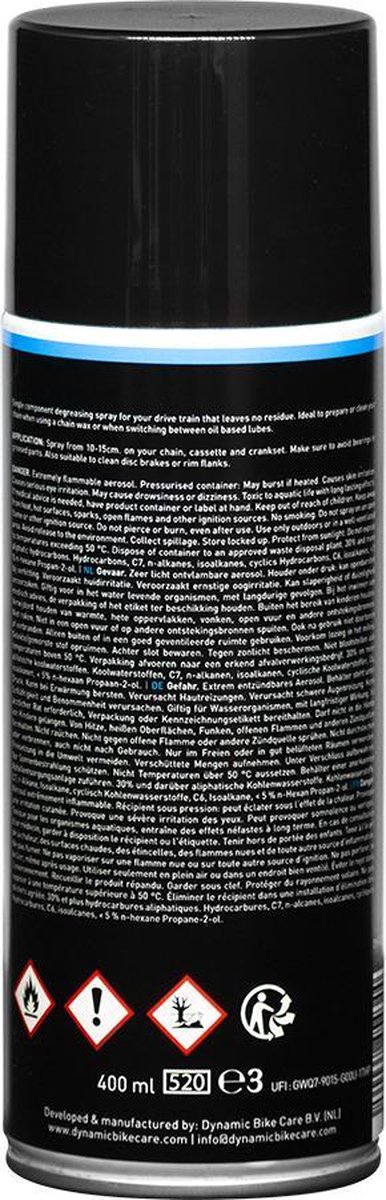 Dynamic Chain Cleaner High Pressure Spray 400ml - Kettingreiniger spray fiets - Krachtige Ketting Ontvetter van dynamic — afbeelding 2